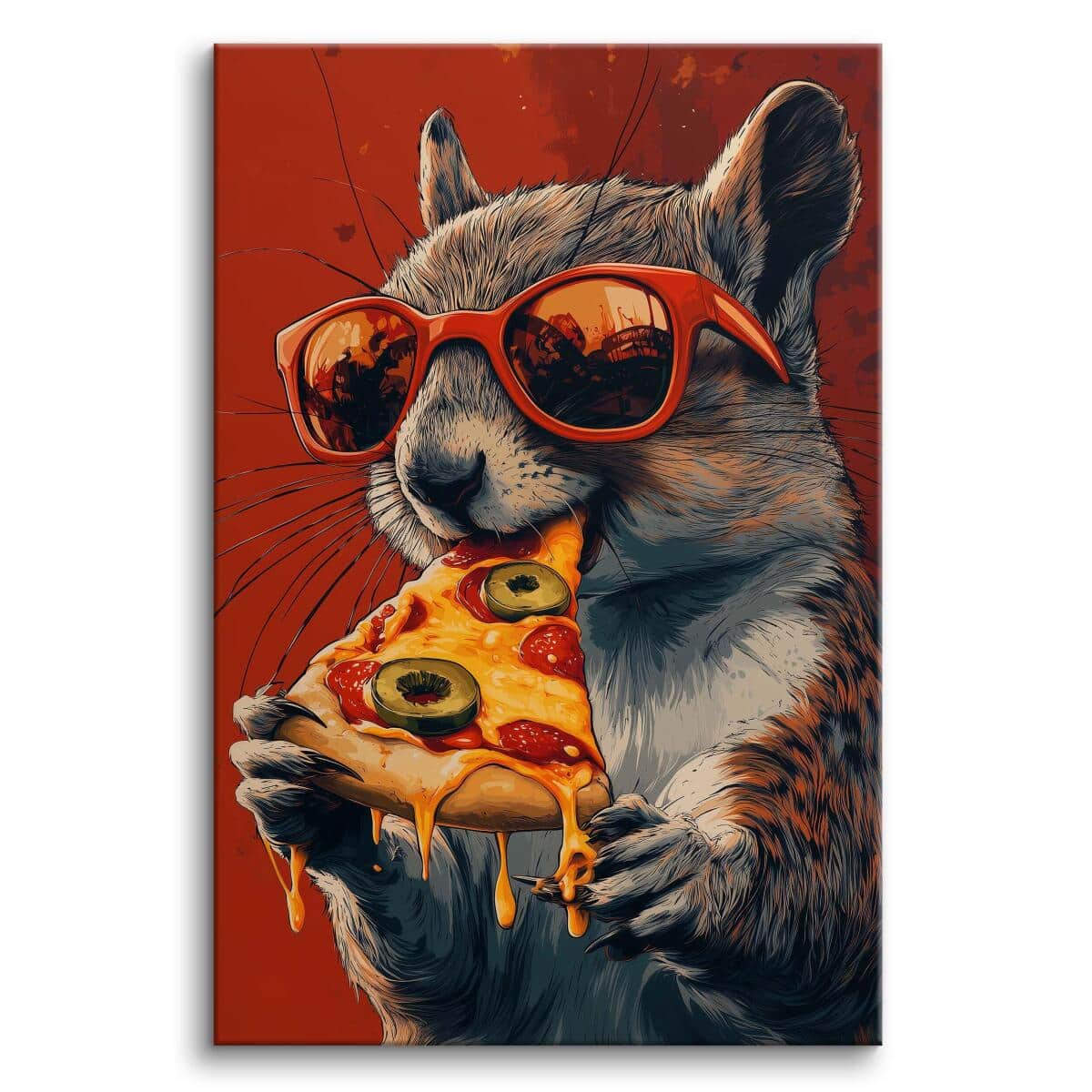 Nowoczesny obraz na płótnie Wiewiórka z pizzą | Dekoracja ścienna pop art | Humorystyczna grafika do biura i pokoju nastolatka O94122 - zdjęcie 1