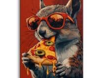 Nowoczesny obraz na płótnie Wiewiórka z pizzą | Dekoracja ścienna pop art | Humorystyczna grafika do biura i pokoju nastolatka O94122
