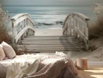 Fototapeta Plaża z drewnianym pomostem | Relaksujący morski pejzaż do salonu i sypialni 82131 - miniaturka 1