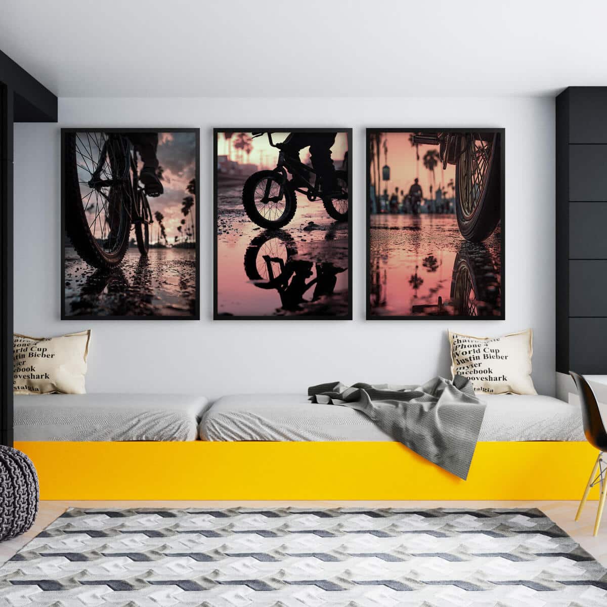 Plakaty Urban Style- Rowery BMX | Klimatyczny Zachód Słońca i Palmy | Dekoracja do pokoju nastolatka 82188 - zdjęcie 6