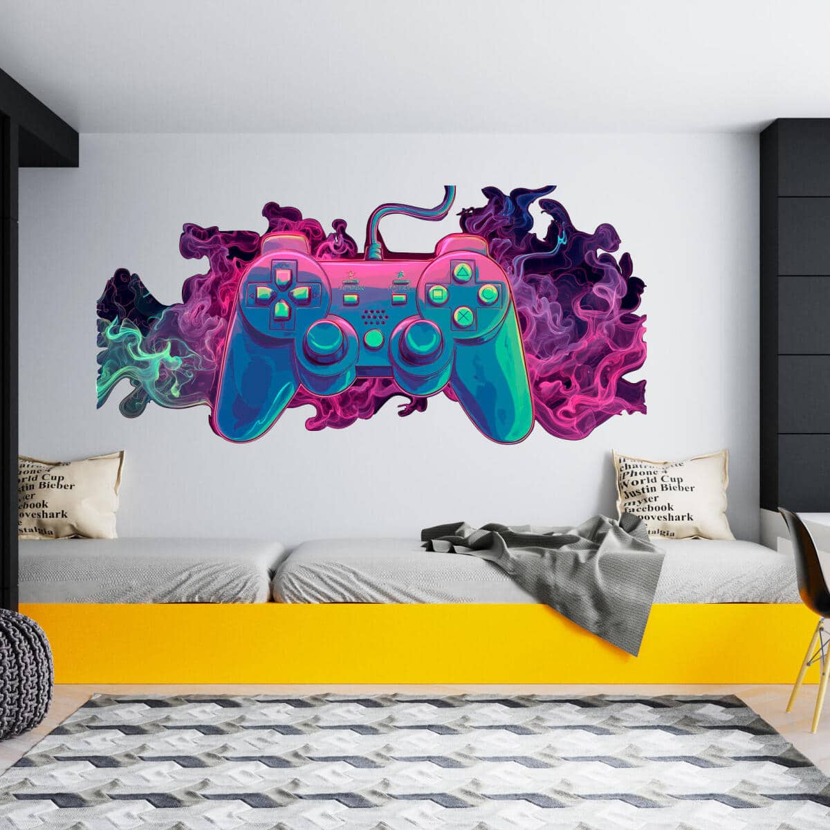 Gamingowa Naklejka na ścianę – Kontroler do gier w neonowym dymie | Pokój gracza, nastolatka T82175 - zdjęcie 4