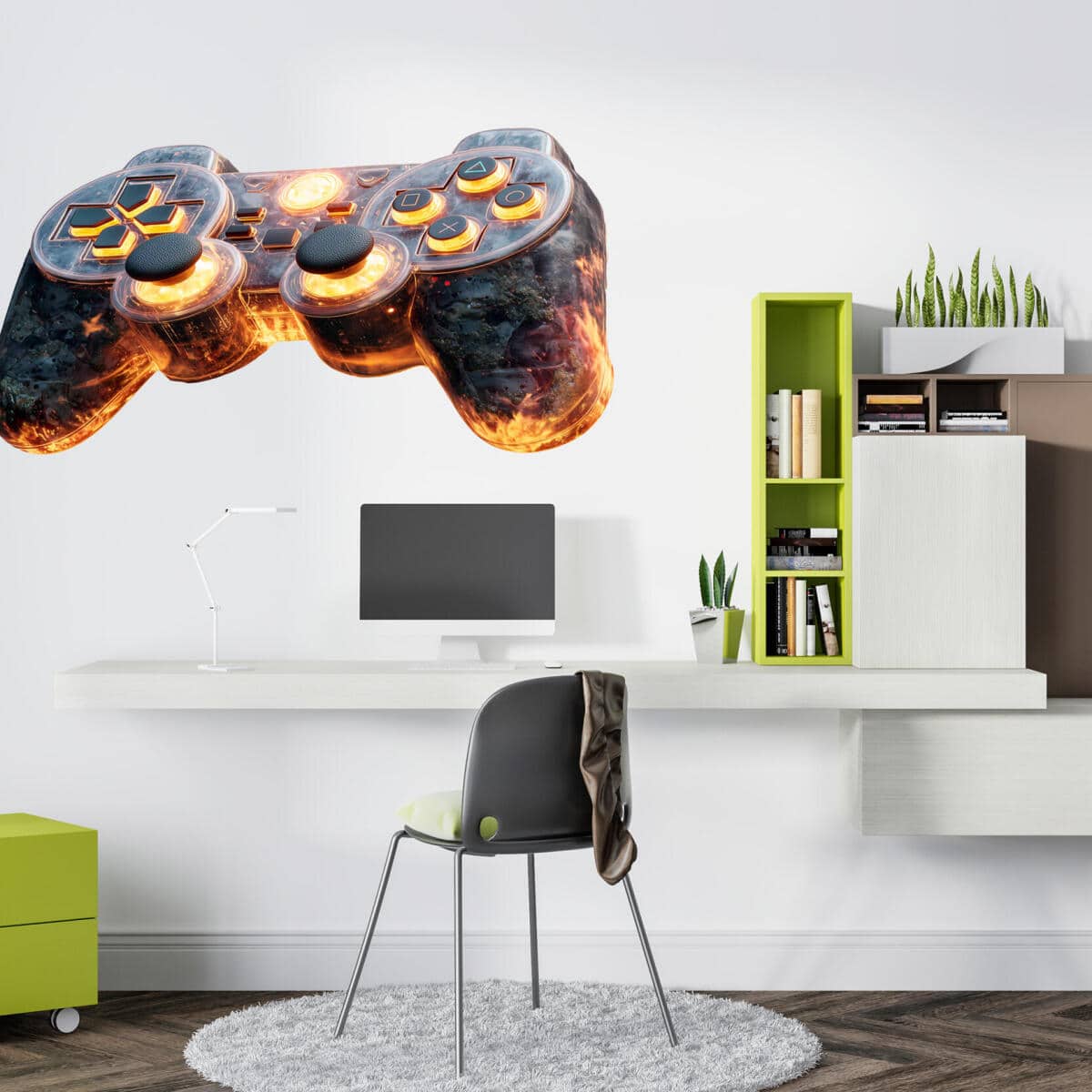 Młodzieżowa Naklejka na ścianę, meble- ognisty Gamepad | Pokój nastolatka, chłopca, gracza T82176 - zdjęcie 4
