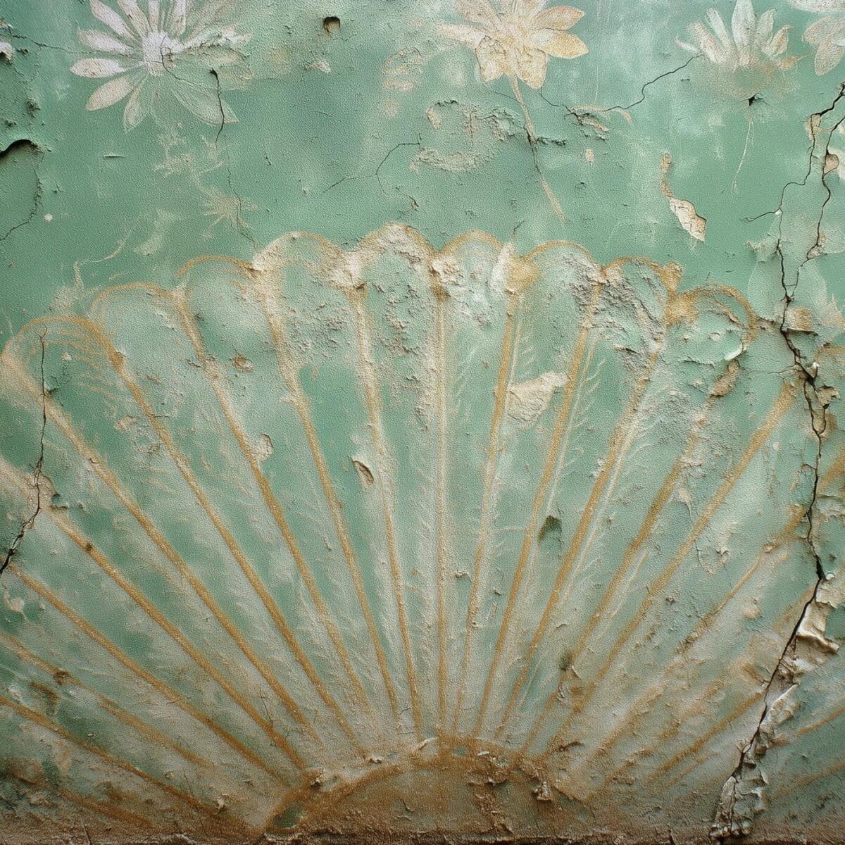 Postarzana, Turkusowa Fototapeta Retro ze złotą mandalą do wnętrz shabby chic 82149 - zdjęcie 4