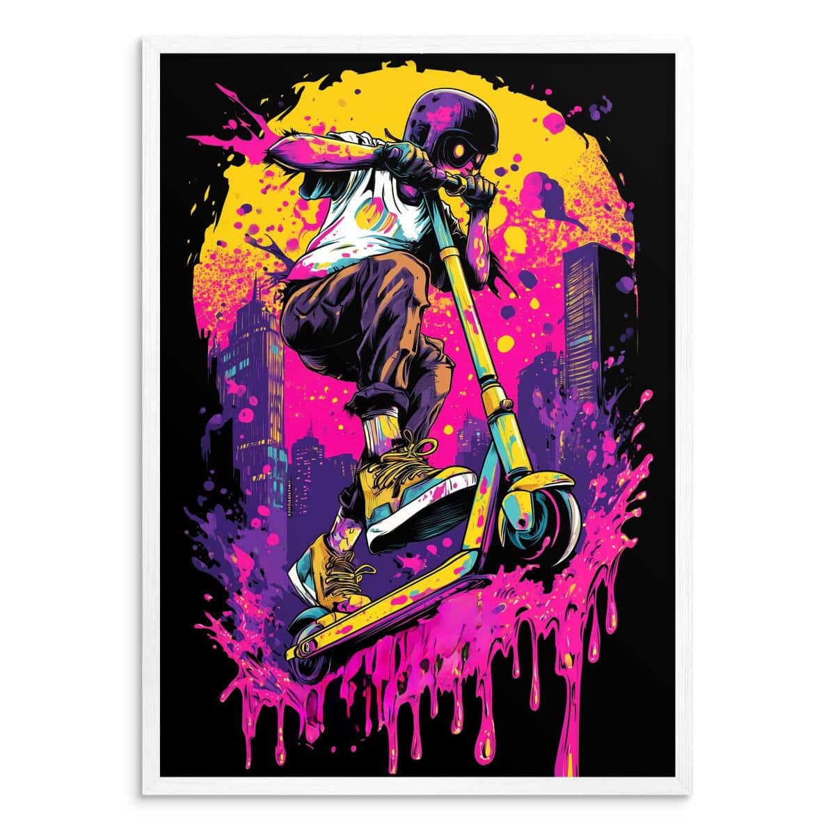 Kolorowy plakat graffiti – hulajnoga i i neonowe barwy | Dekoracja Street Art do pokoju chłopca, nastolatka 82192