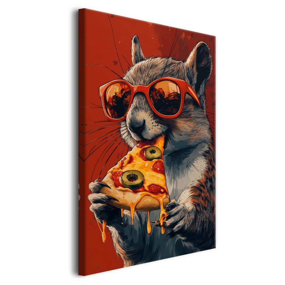 Nowoczesny obraz na płótnie Wiewiórka z pizzą | Dekoracja ścienna pop art | Humorystyczna grafika do biura i pokoju nastolatka O94122 - zdjęcie 3