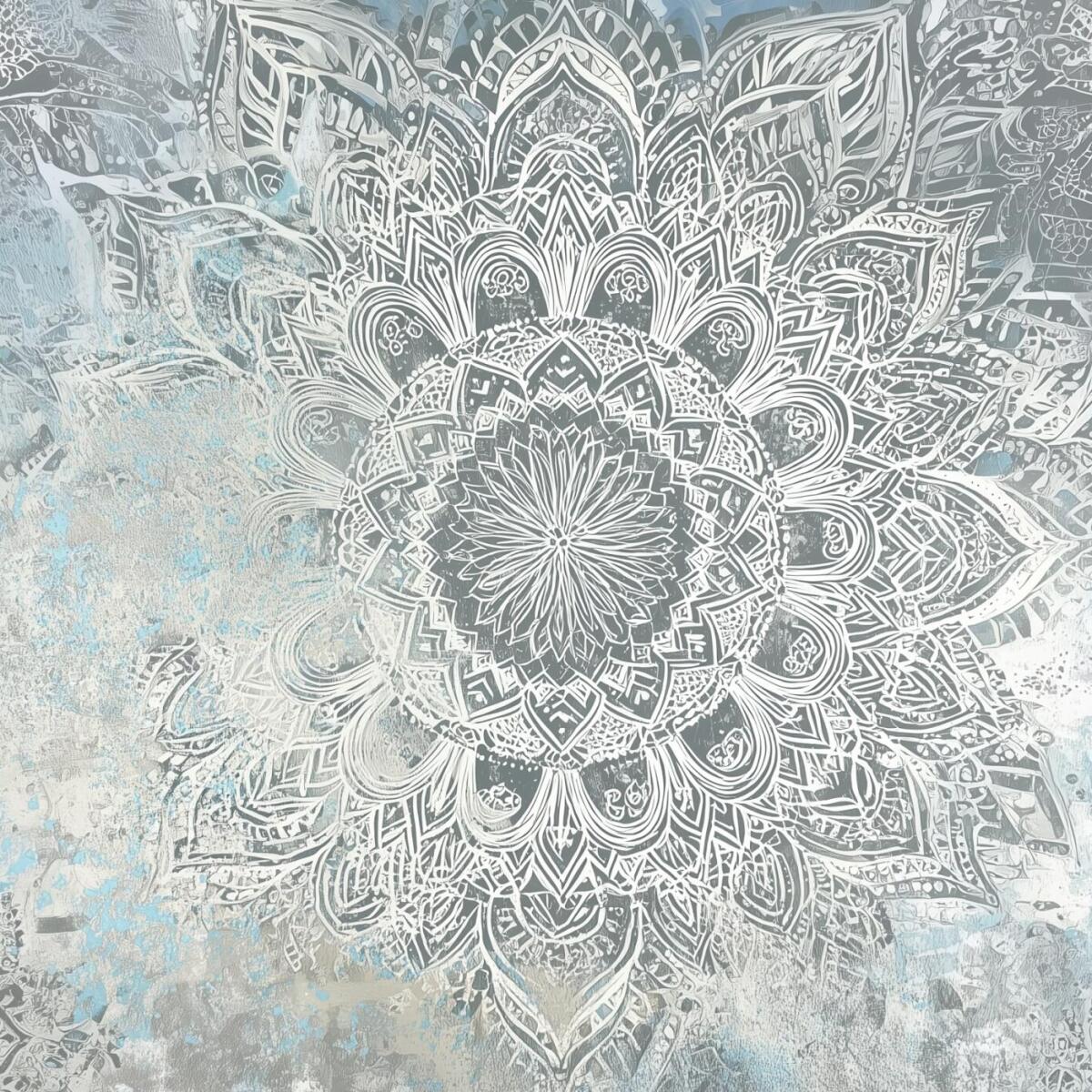 Fototapeta do salonu Elegancka Mandala- Orientalny Wzór w Odcieniach Szarości i Błękitu 82145 - zdjęcie 3