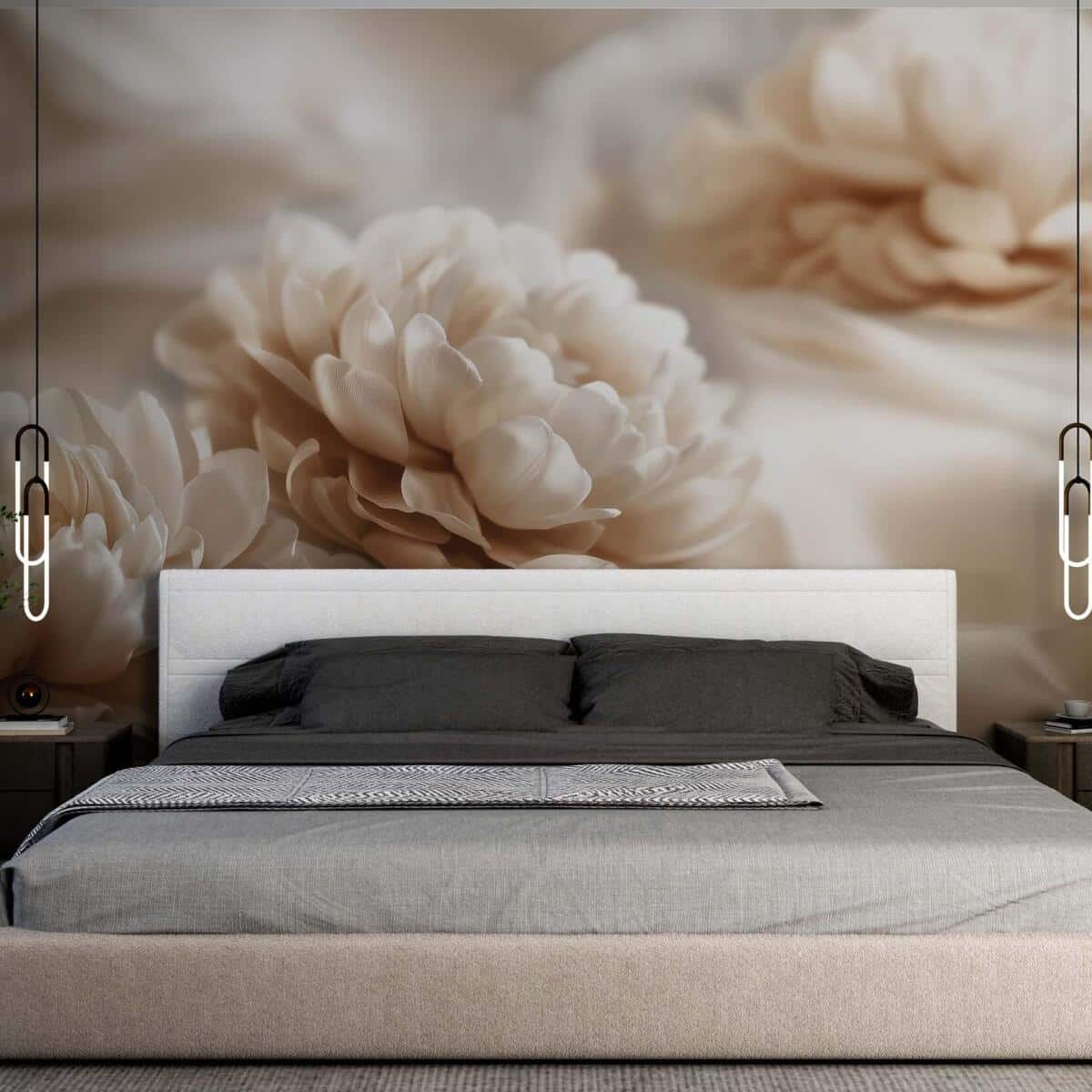 Elegancka Fototapeta z Kwiatami | Beżowe Peonie 3D | Dekoracja Ścienna w Stylu Glamour 82101 - zdjęcie 1