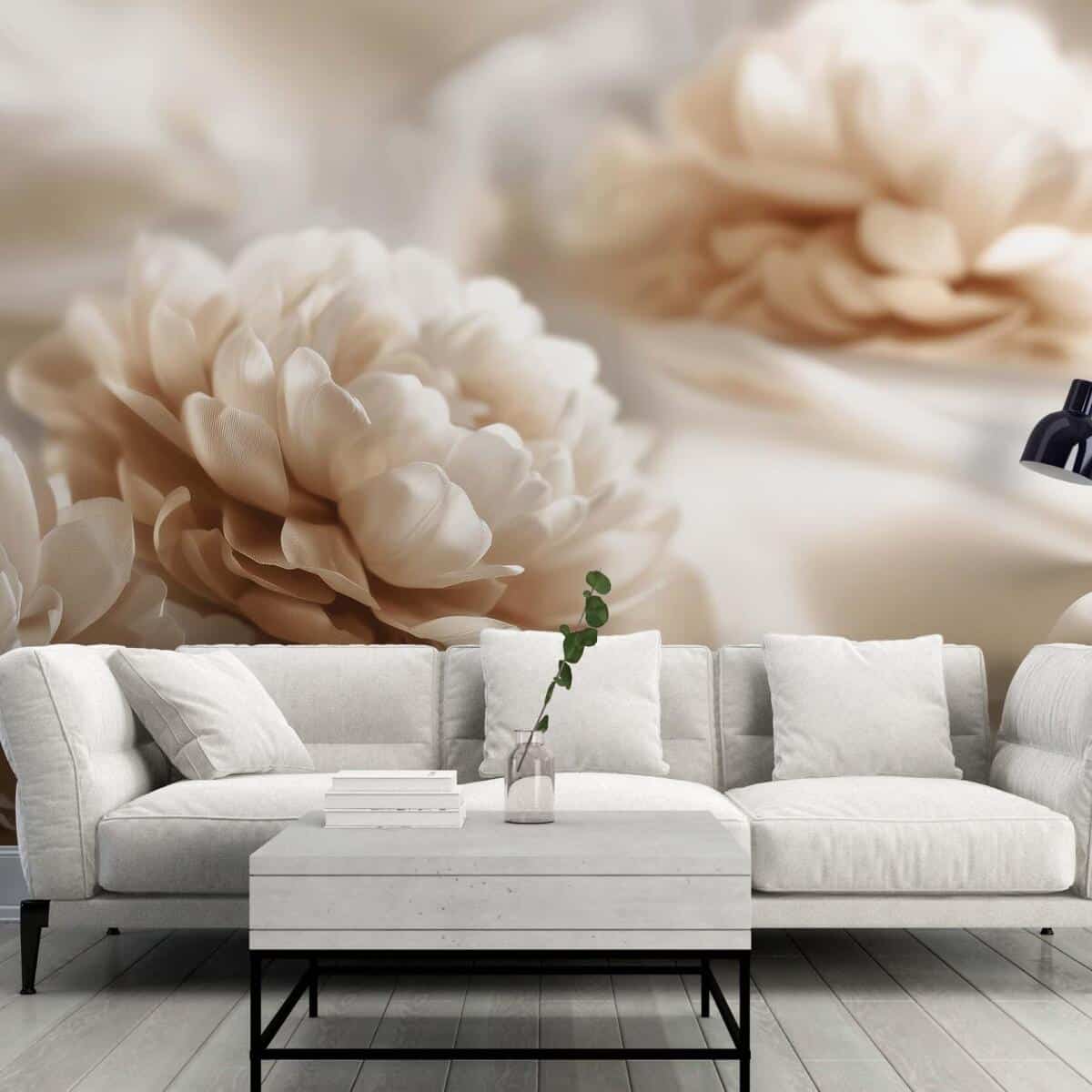 Elegancka Fototapeta z Kwiatami | Beżowe Peonie 3D | Dekoracja Ścienna w Stylu Glamour 82101 - zdjęcie 2