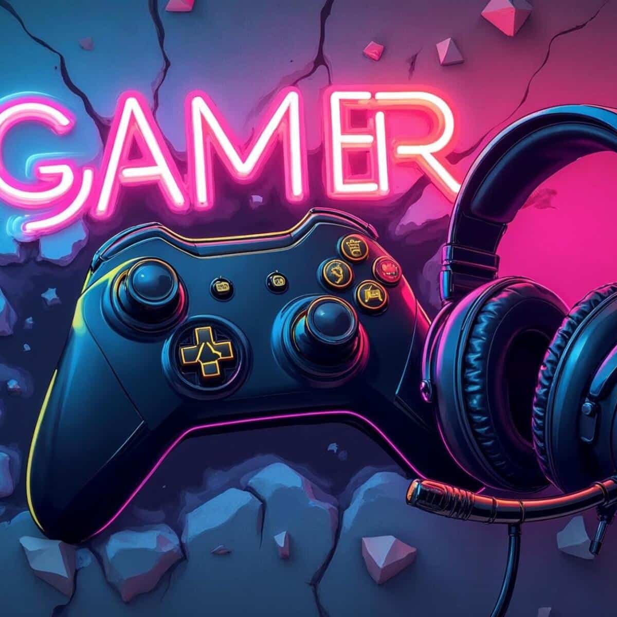 Młodzieżowa Fototapeta z Neonowym Napisem GAMER | Tapeta 3D na ścianę do pokoju chłopca, gracza 82168 - zdjęcie 2