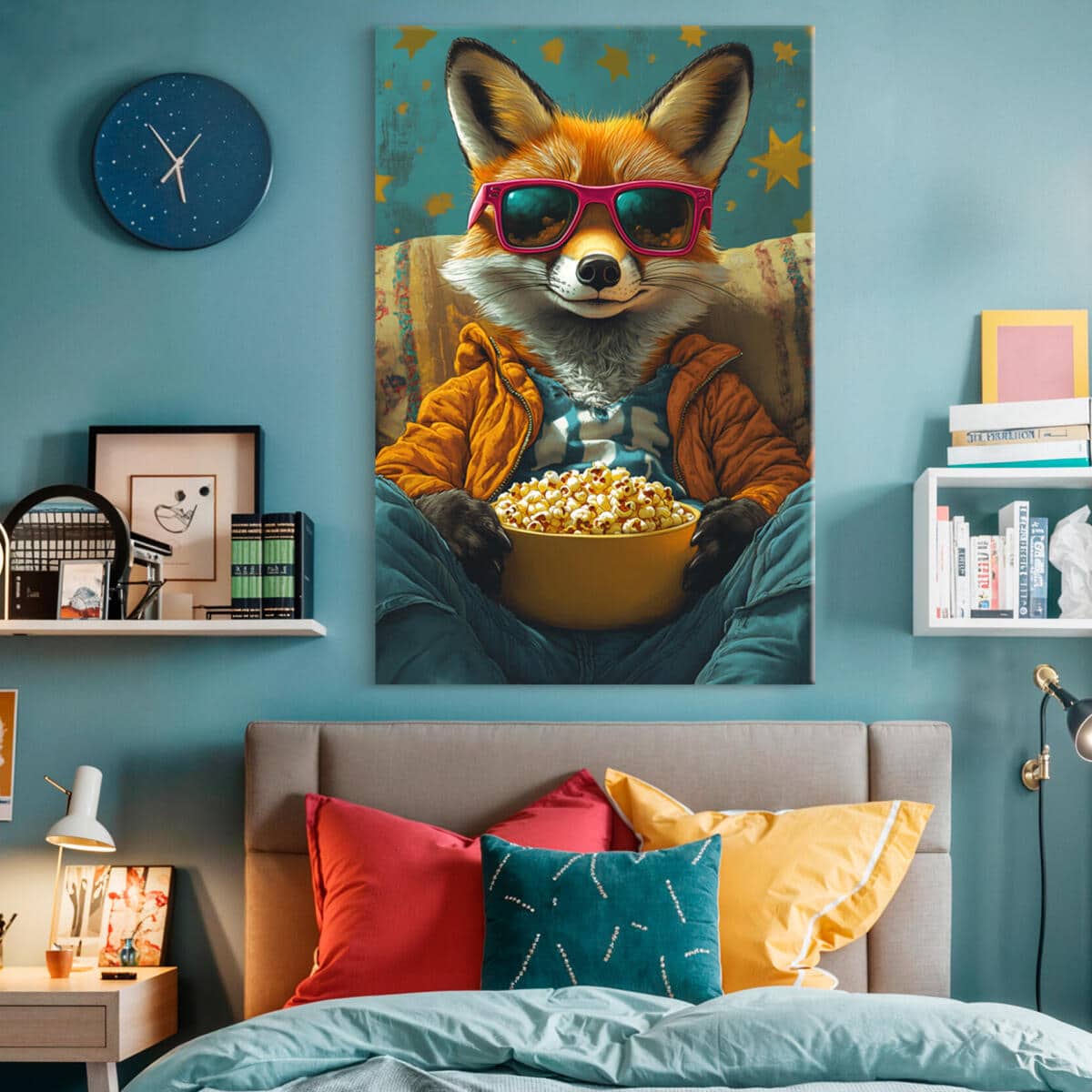Kolorowy obraz na ścianę– Lis z popcornem | Humorystyczna dekoracja ścienna w stylu Pop Art O94123 - zdjęcie 4