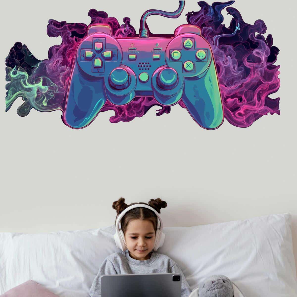 Gamingowa Naklejka na ścianę – Kontroler do gier w neonowym dymie | Pokój gracza, nastolatka T82175 - zdjęcie 3