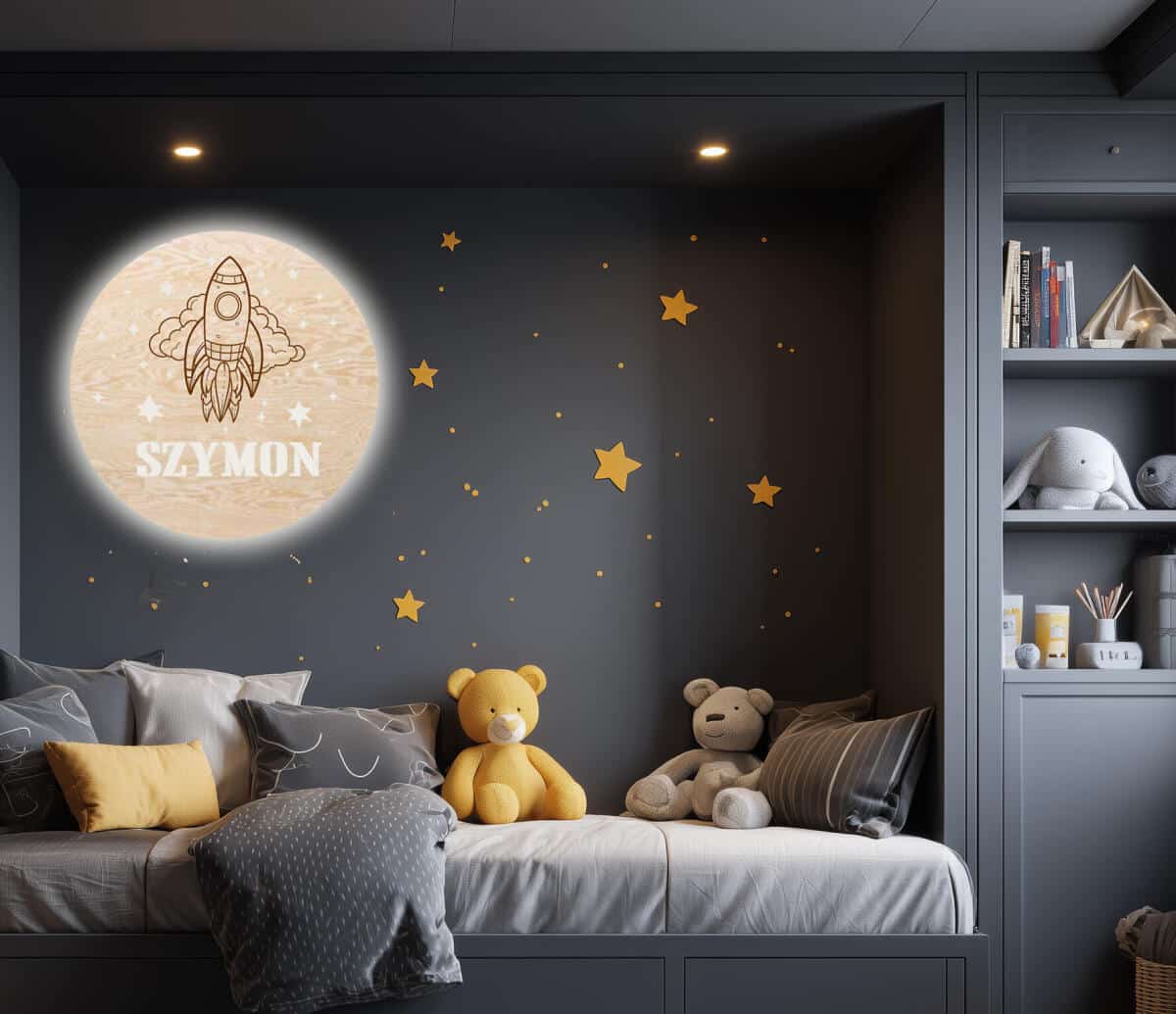 Drewniana Lampka LED Rakieta | Lampka z Imieniem dla Dziecka | Oświetlenie Nocne do Pokoju Malucha 82280 - zdjęcie 3
