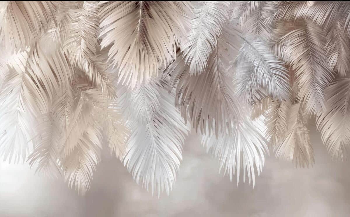 Elegancka Fototapeta z Motywem Liści Palmowych | Beżowo-Kremowa Dekoracja do wnętrz Boho 82246 - zdjęcie 4