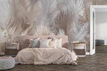 Fototapeta Roślinna w Odcieniach Beżu- Subtelne Liście | Kremowa Tapeta do sypialni 82247 - miniaturka 2