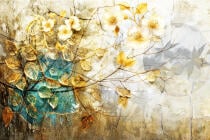 Elegancka Fototapeta z Motywem Kwiatów i Liści | Złota Tapeta do wnętrz Art Déco, Glamour 51037 - miniaturka 3