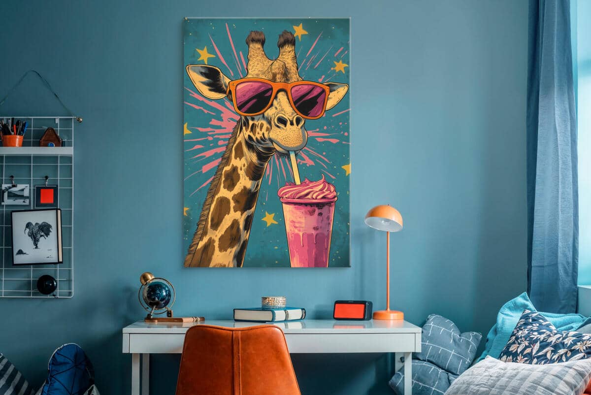 Nowoczesny obraz na płótnie – Śmieszna żyrafa w okularach | Dekoracja do pokoju nastolatki O94124 - zdjęcie 3