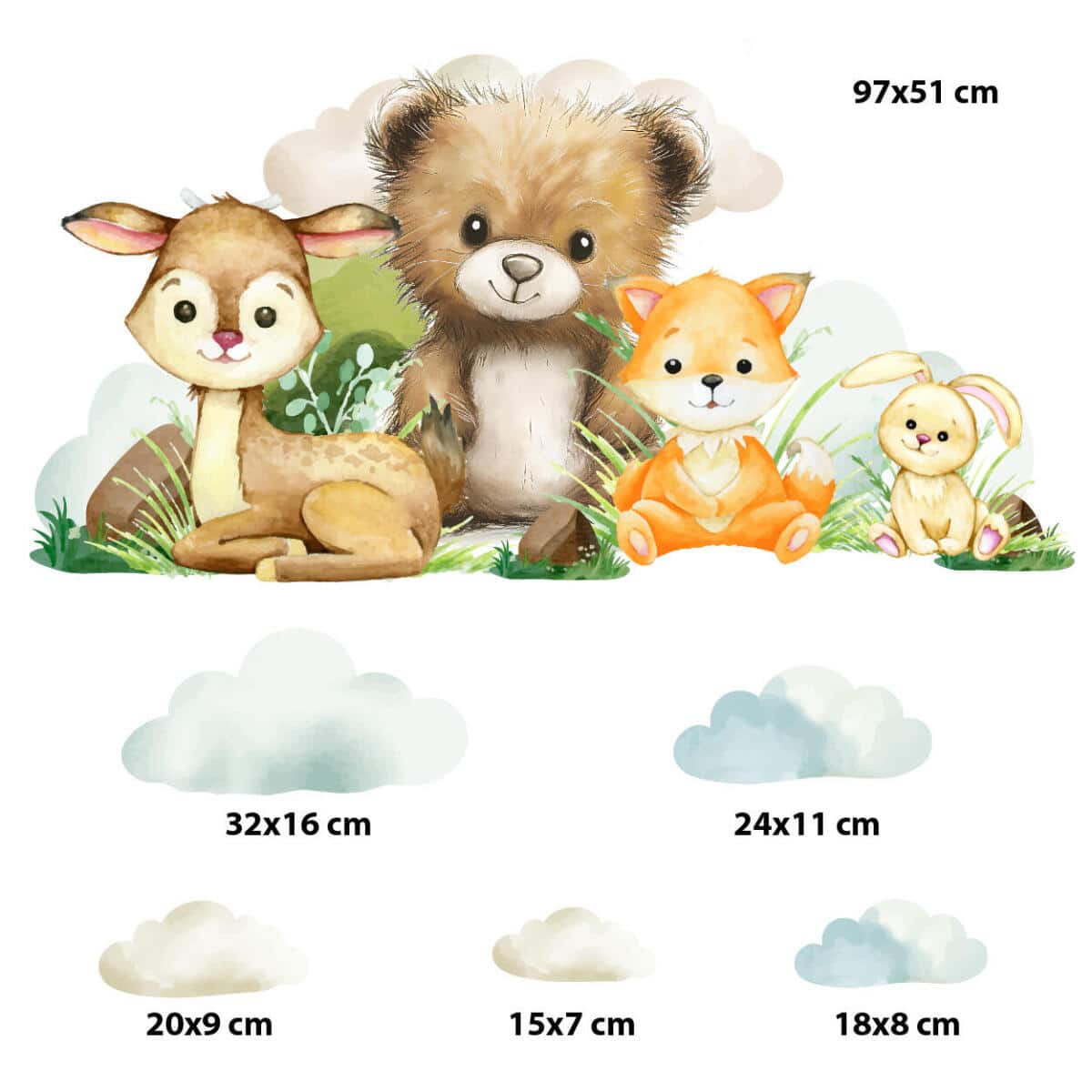 Kolorowe Naklejki na Ścianę- Miś, Lisek i Jelonek | Urocze zwierzątka do pokoju dziecięcego T42168 - zdjęcie 4