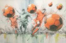 Młodzieżowa Fototapeta Akwarela- Mecz Piłki Nożnej | Kolorowa dekoracja do pokoju nastolatka, kibica 82241 - miniaturka 5