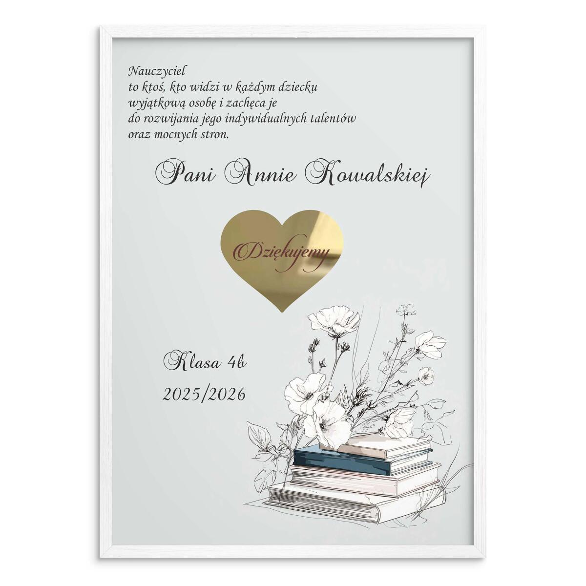 Podziękowanie dla wychowawcy na Dzień Nauczyciela- Plakat w ramie ze złotym sercem 82152 - zdjęcie 2