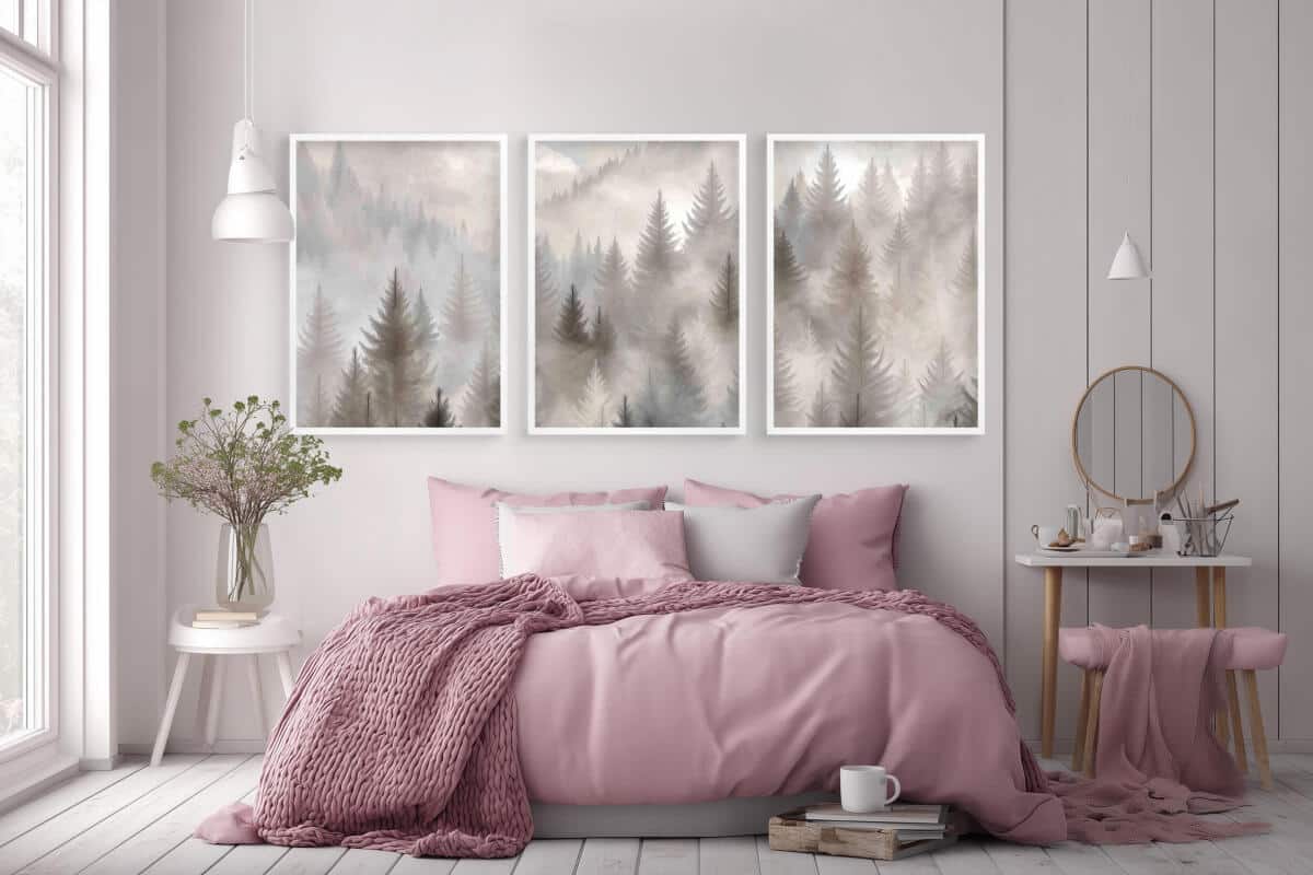 Plakaty Las we Mgle – Tryptyk Natura | Obrazy Skandynawskie w Neutralnych Kolorach do Wnętrz Boho 82257 - zdjęcie 2