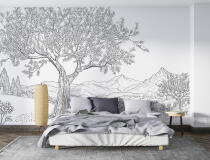 Fototapeta Line Art- Toskański Krajobraz | Szkic Włoskiego Pejzażu w stylu vintage 82208 - miniaturka 3