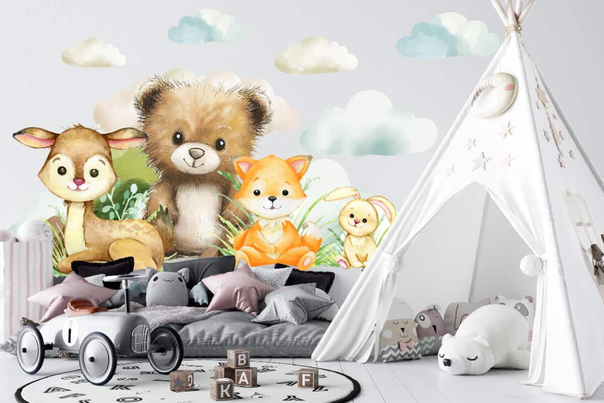 Kolorowe Naklejki na Ścianę- Miś, Lisek i Jelonek | Urocze zwierzątka do pokoju dziecięcego T42168 - zdjęcie 2