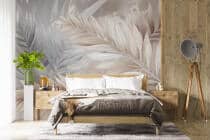 Elegancka Fototapeta z Beżowymi Liśćmi | Dekoracyjna tapeta w stylu boho i glamour | Nowoczesny motyw roślinny do salonu i sypialni 82248 - miniaturka 1