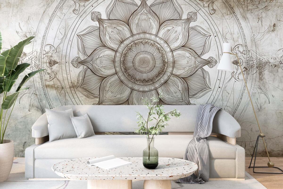 Orientalna fototapeta z mandalą w odcieniach beżu i brązu | Rozeta na ścianę 82147 - zdjęcie 3