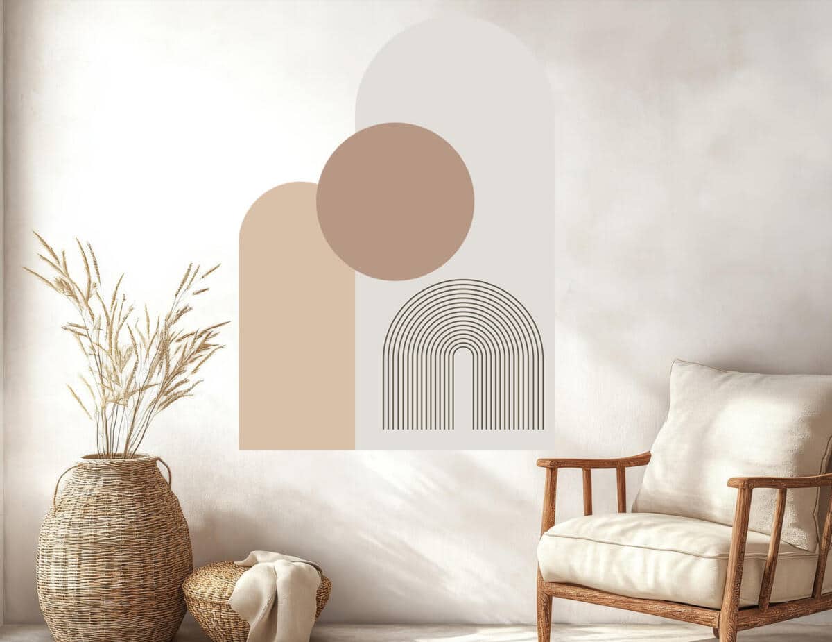 Dekoracyjna Naklejka na ścianę w stylu boho- Geometryczne Kształty | Beżowa dekoracja do salonu, sypialni T66779 - zdjęcie 3