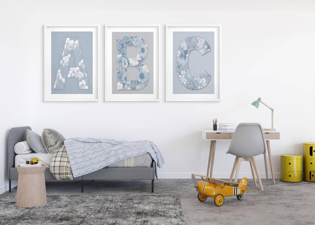 Błękitne Plakaty- Litery i Kwiaty w stylu boho | Obrazy na ścianę do Pokoju dziecięcego 82287 - zdjęcie 9
