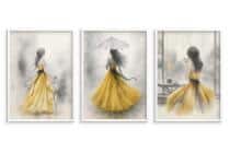 Subtelne Plakaty z kobietą w złotej sukni | Elegancki Tryptyk Akwarela | Obrazy na ścianę do salonu, sypialni 94025 - miniaturka 6