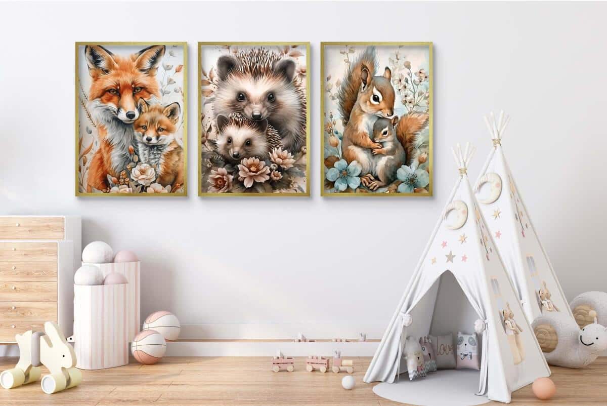 Dekoracja do pokoju dziecka, przedszkola, żłobka | Bajkowe Plakaty dla dzieci- Liski, Jeże, Wiewiórki 82143 - zdjęcie 3