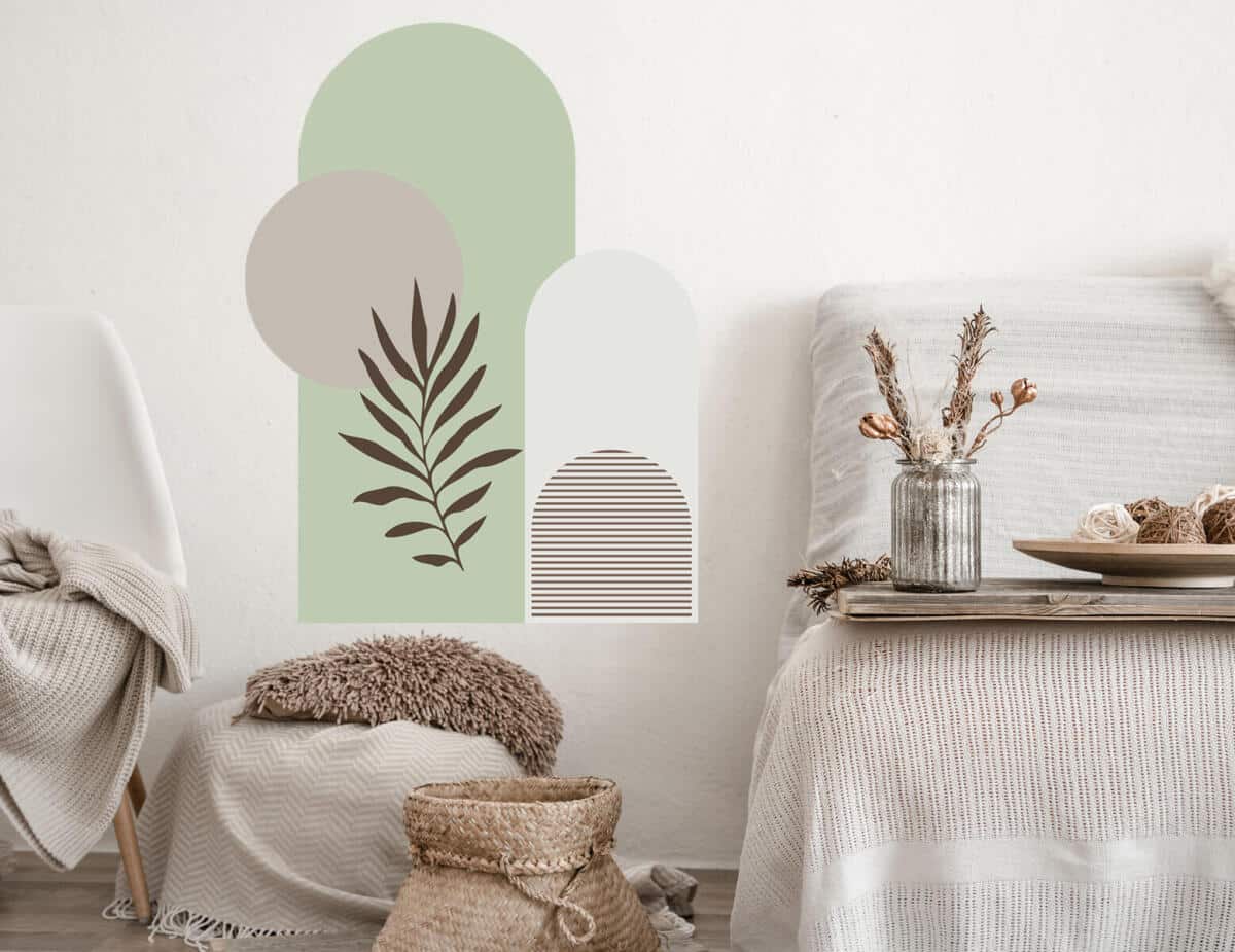 Naklejka ścienna- Roślinny motyw i geometryczne formy | Zielone dekoracje do wnętrz boho, skandynawskich T66780 - zdjęcie 2