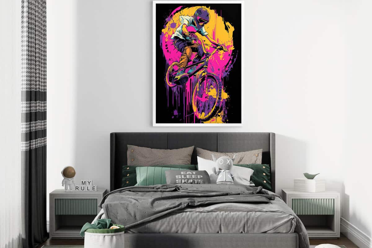 Neonowy Plakat BMX – Kolorowa Grafika Urban Style | Nowoczesna Dekoracja Ścienna do Pokoju Młodzieżowego- Graffiti 82193 - zdjęcie 2