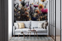 Nowoczesna Fototapeta z Polnymi Kwiatami | Czarno-Biała Tapeta z Kolorowym Akcentem | Ozdoba Ścienna do Sypialni 82216 - miniaturka 3