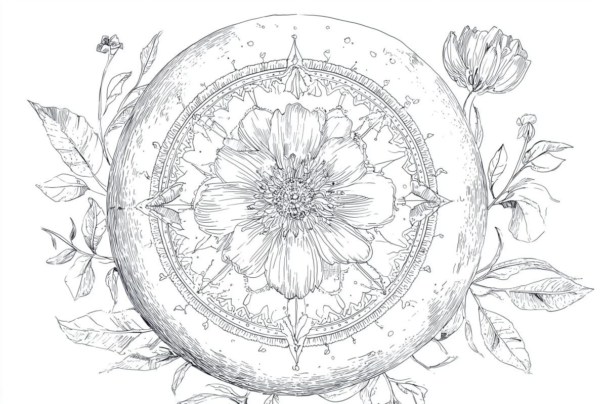 Elegancka Fototapeta Line Art- Szkicowana Mandala i Kwiaty | Czarno-biała dekoracja na ścianę w stylu boho 82209 - zdjęcie 4