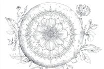 Elegancka Fototapeta Line Art- Szkicowana Mandala i Kwiaty | Czarno-biała dekoracja na ścianę w stylu boho 82209 - miniaturka 4