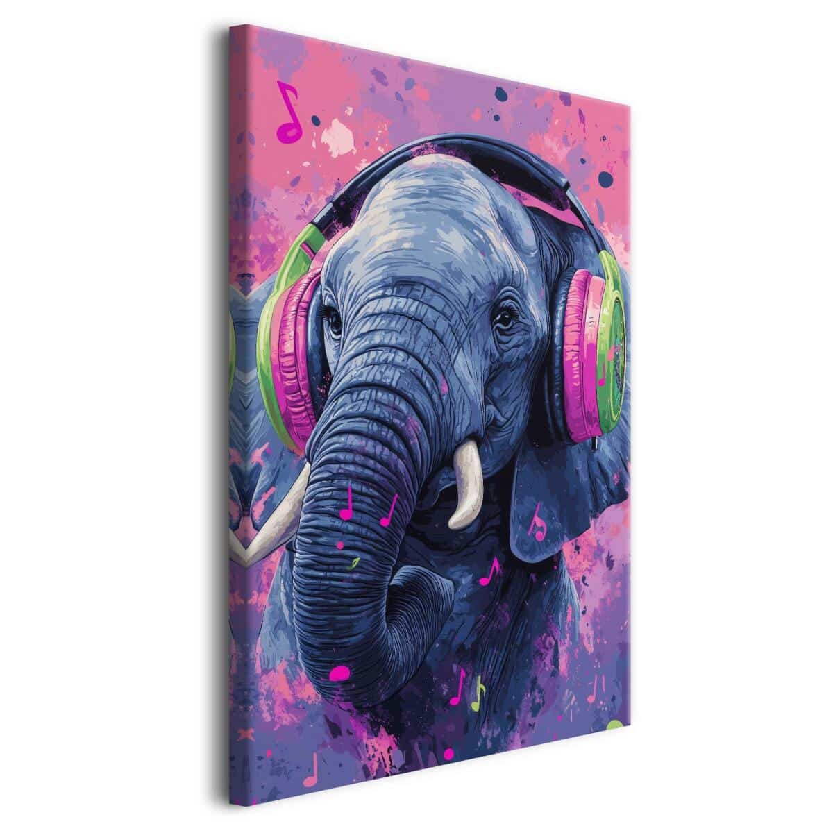 Designerski obraz na płótnie- Kolorowy słoń w słuchawkach | Dekoracja do pokoju młodzieżowego O94125 - zdjęcie 2