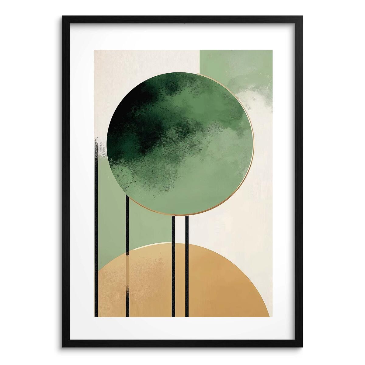 Minimalistyczny Plakat Abstrakcyjny – Zielone i Złote Kształty | Geometryczne Obrazy na ścianę w stylu boho, nordic 82307