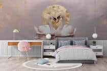 Różowa Fototapeta do sypialni- Łabędzie | Romantyczna Tapeta Glamour ze Złotym Akcentem 82219 - miniaturka 1