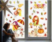 Jesienne dekoracje na szybę- akwarelowe liście | Dwustronne Naklejki na Okno do pokoju dziecka, przedszkola 68025 - miniaturka 2