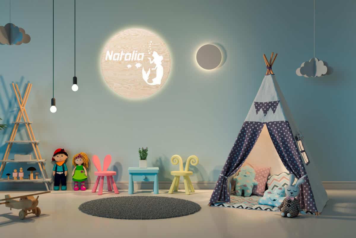 Lampka Nocna dla dzieci z imieniem  | Okrągła Lampka LED na ścianę dla dziewczynki- Syrenka 82268 - zdjęcie 3