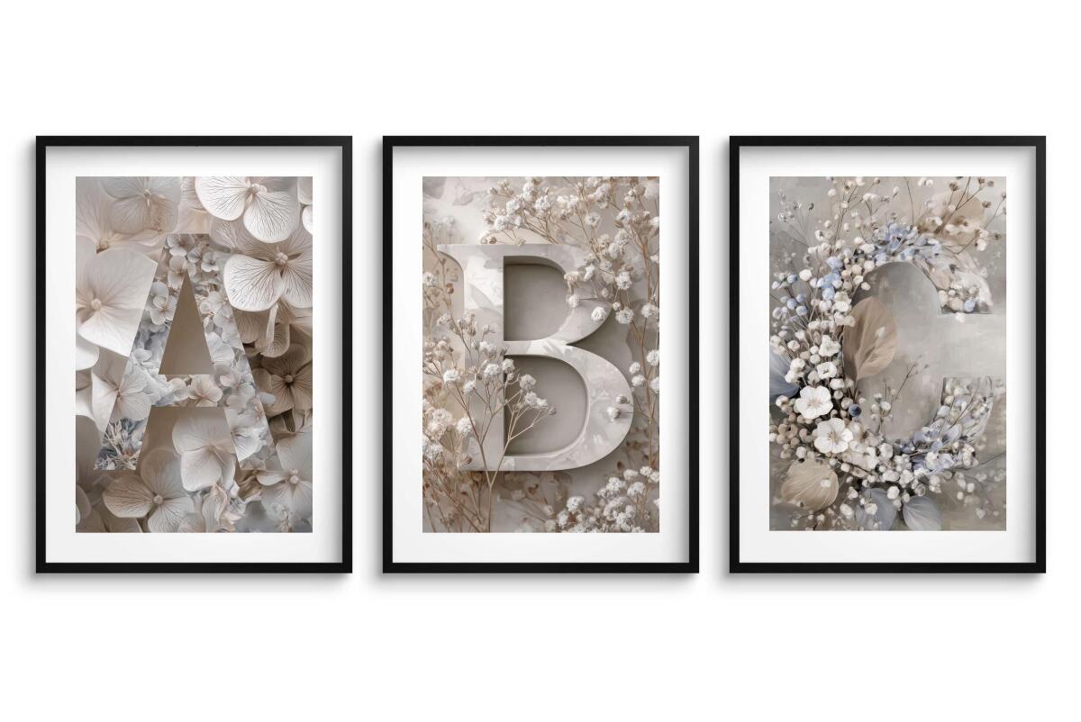 Plakaty z kwiatami dla dzieci- Litery A B C | Pastelowe Obrazki na ścianę do pokoju dziewczynki w stylu boho, skandynawskim 82291 - zdjęcie 5