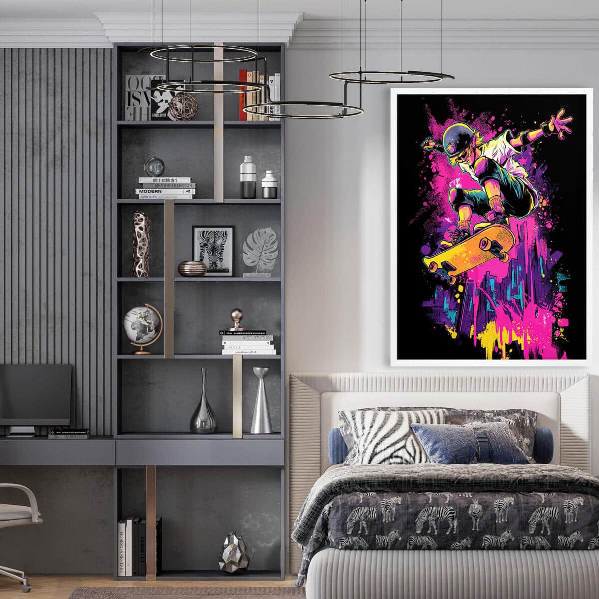 Plakat Pop Art- Neonowy Skater i deskorolka | Kolorowy, Nowoczesny Obraz dla Nastolatków 82194 - zdjęcie 4