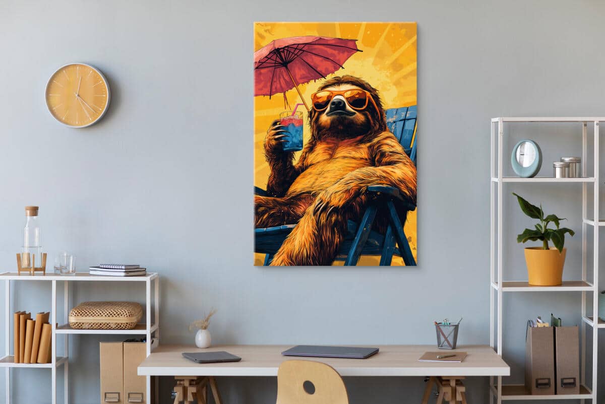 Kolorowy Obraz na płótnie- Leniwiec na wakacjach | Zabawna dekoracja do pokoju młodzieżowego O94127 - zdjęcie 5