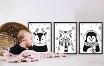 Obrazki Kontrastowe dla niemowląt | Czarno-białe Plakaty dla dzieci- zimowe zwierzątka 82158 - miniaturka 3