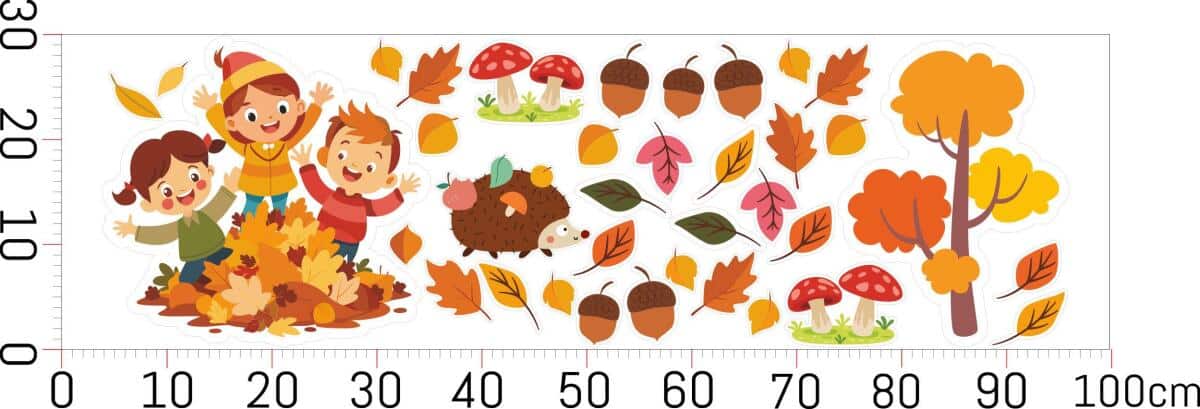 Jesienne Naklejki na Szybę – Liście, Jeż i Dzieci | Kolorowe Dekoracje na okno do Przedszkola, żłobka i Pokoju Dziecka 68023 - zdjęcie 4