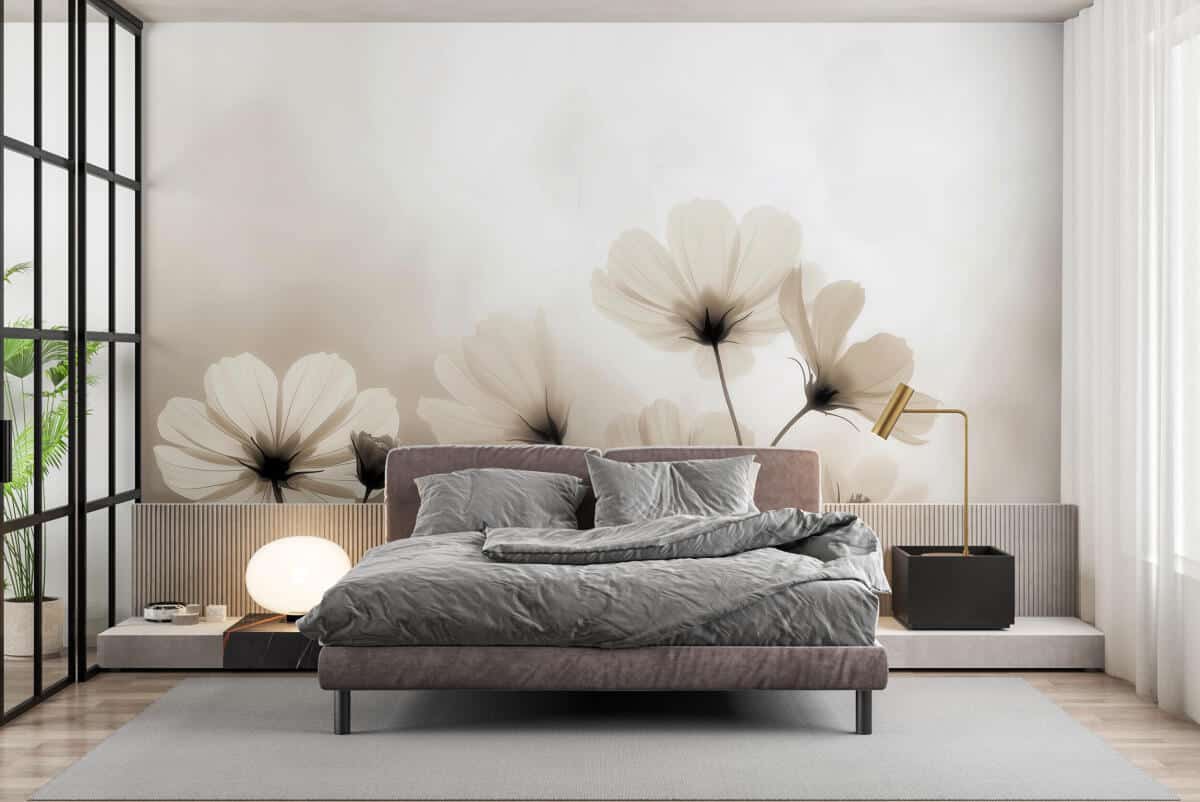 Beżowa Fototapeta- Polne Kwiaty | Subtelna Dekoracja Ścienna do Salonu i Sypialni 82129 - zdjęcie 2