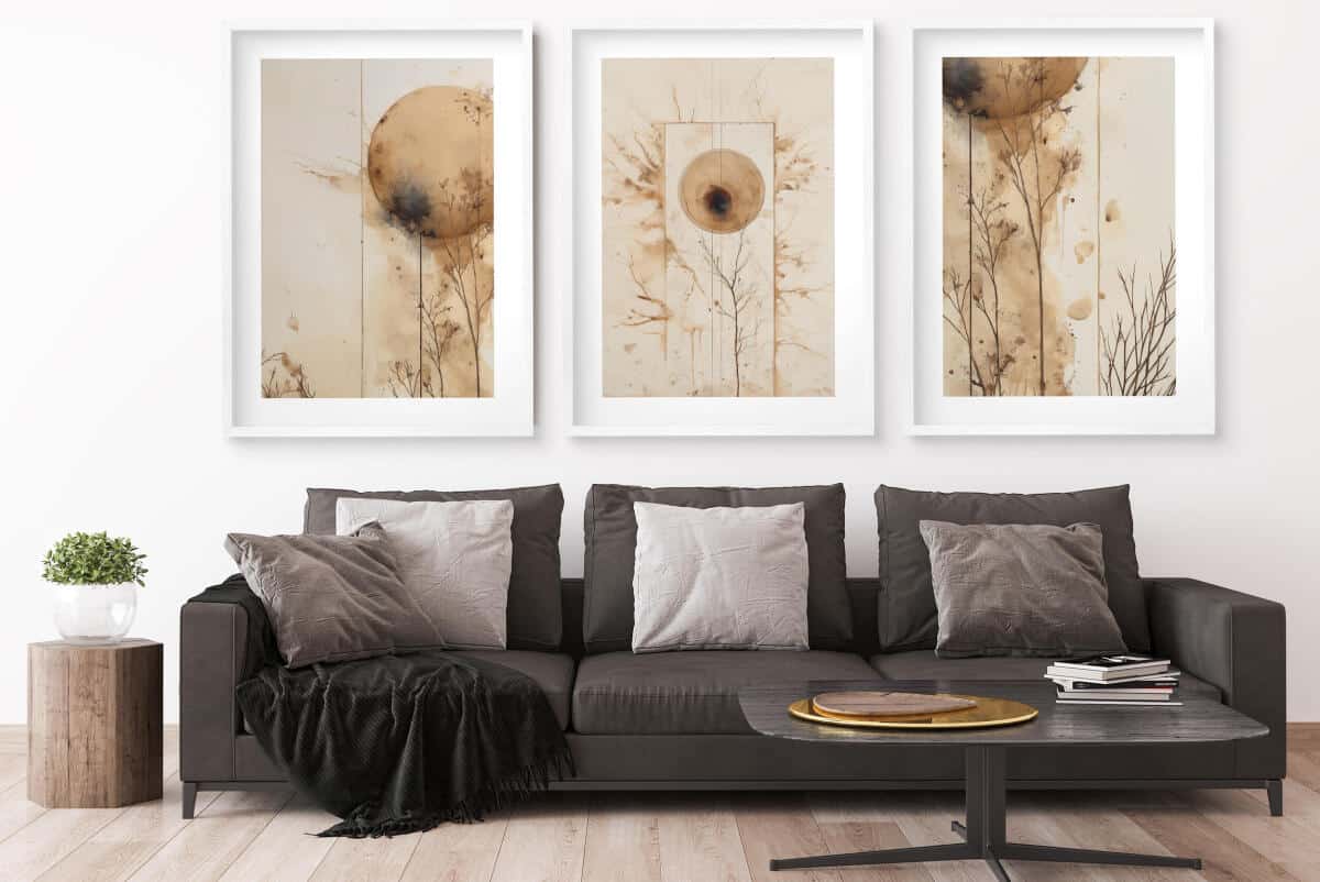 Beżowe Plakaty do salonu, sypialni w stylu skandynawskim | Minimalistyczne Obrazy na ścianę- akwarelowe kształty 82199 - zdjęcie 2