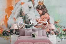 Akwarelowa Fototapeta- Księżniczka i Koń | Bajkowa dekoracja na ścianę do pokoju dziewczynki 82228 - miniaturka 3